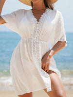 Vestido de playa con cuello en Vde patchwork