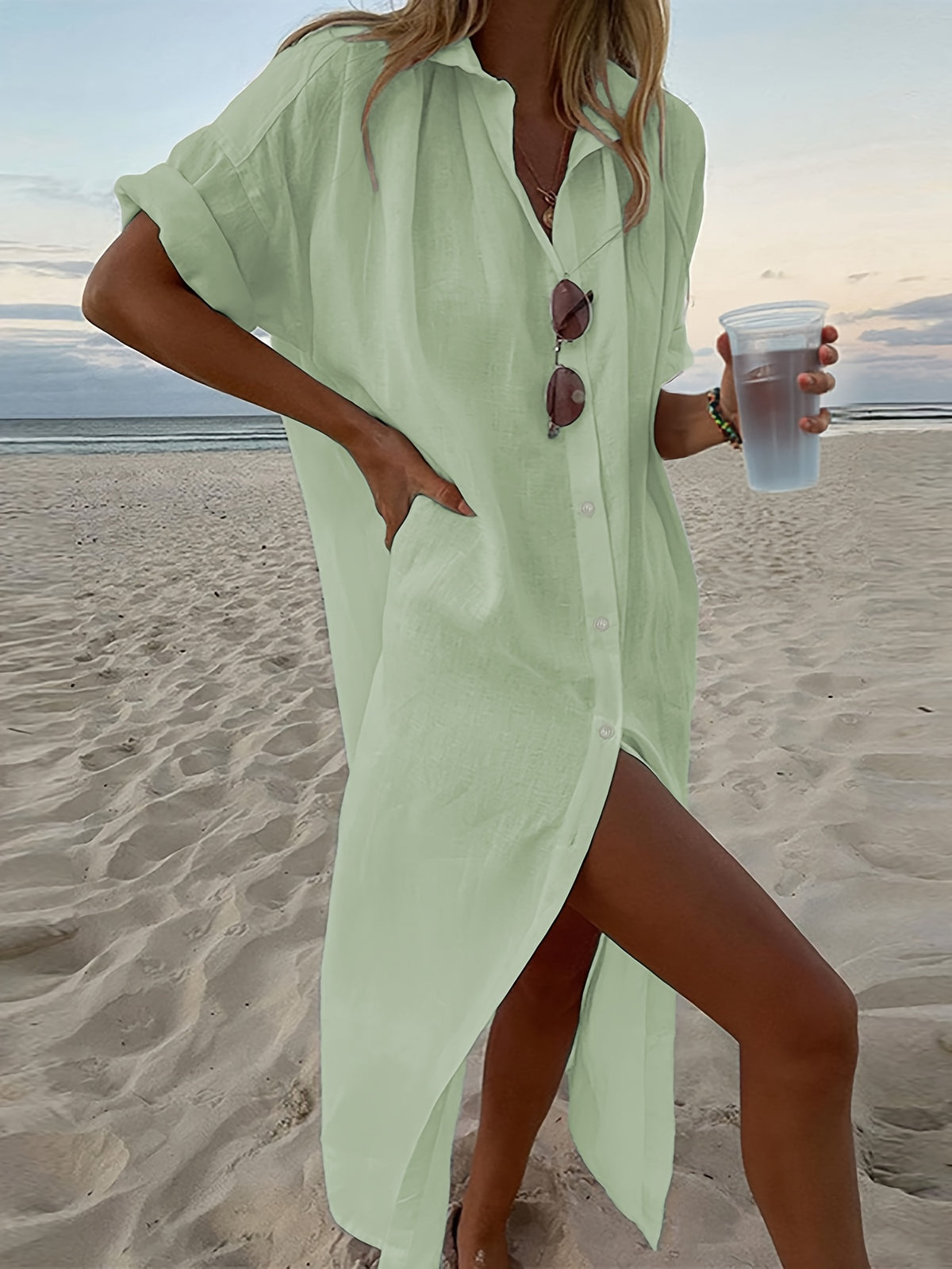 Vestido Camisero Ligero de Manga Larga