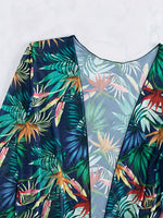 Conjunto de Bikini con Estampado Tropical y Kimono- 3 piezas