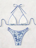 Bikini Estilo Étnico com Detalhes Cruzados Florais