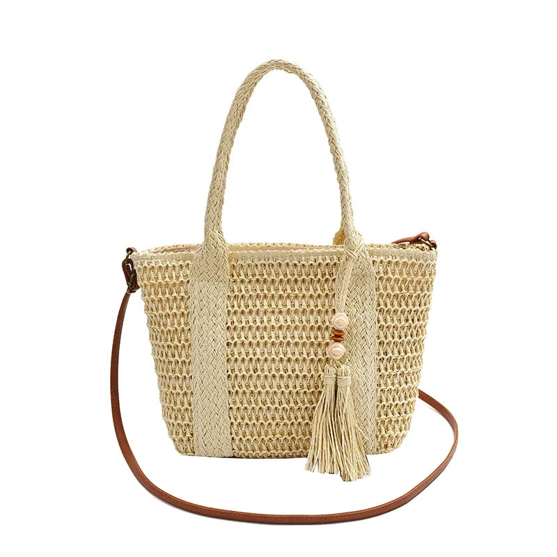 Bolso de mano tejido de paja para verano, bolso de mano de gran capacidad, bolsos versátiles de moda para mujer, bolsos de hombro informales para vacaciones de marca 2025