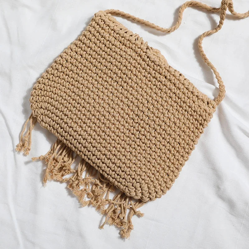 Bolso de mano tejido de paja bohemio para mujer, bolso de mano informal con borla Simple, bolso cruzado de playa de verano para mujer