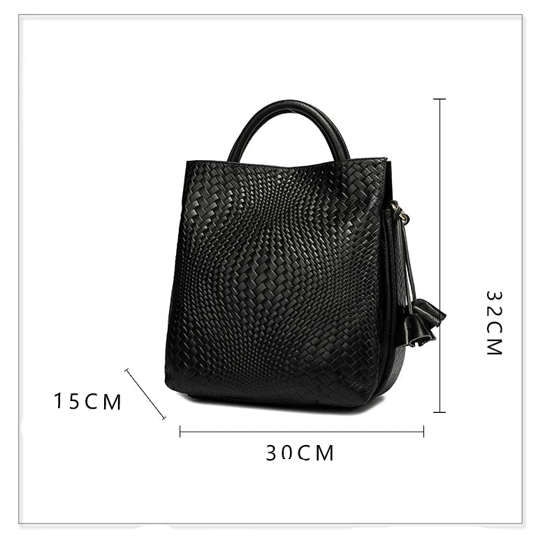 Bolso de mano de piel de vaca para mujer, bolso de mano de cuero de vaca, patrón de moda y lujoso, informal, versátil, negro