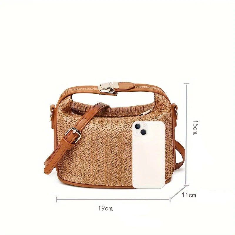 Yogodlns, bolso pequeño de paja de verano, bolso de hombro moderno, bolso cruzado de cubo tejido, bolso informal de playa junto al mar, bolso de mano con asa para niñas
