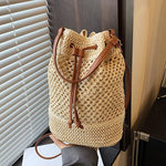 Bolso de paja tejido para mujer, bandolera tipo cubo, bolso de playa de verano, bolsos de hombro de viaje Retro, bolso de viaje pequeño y bolso para mujer