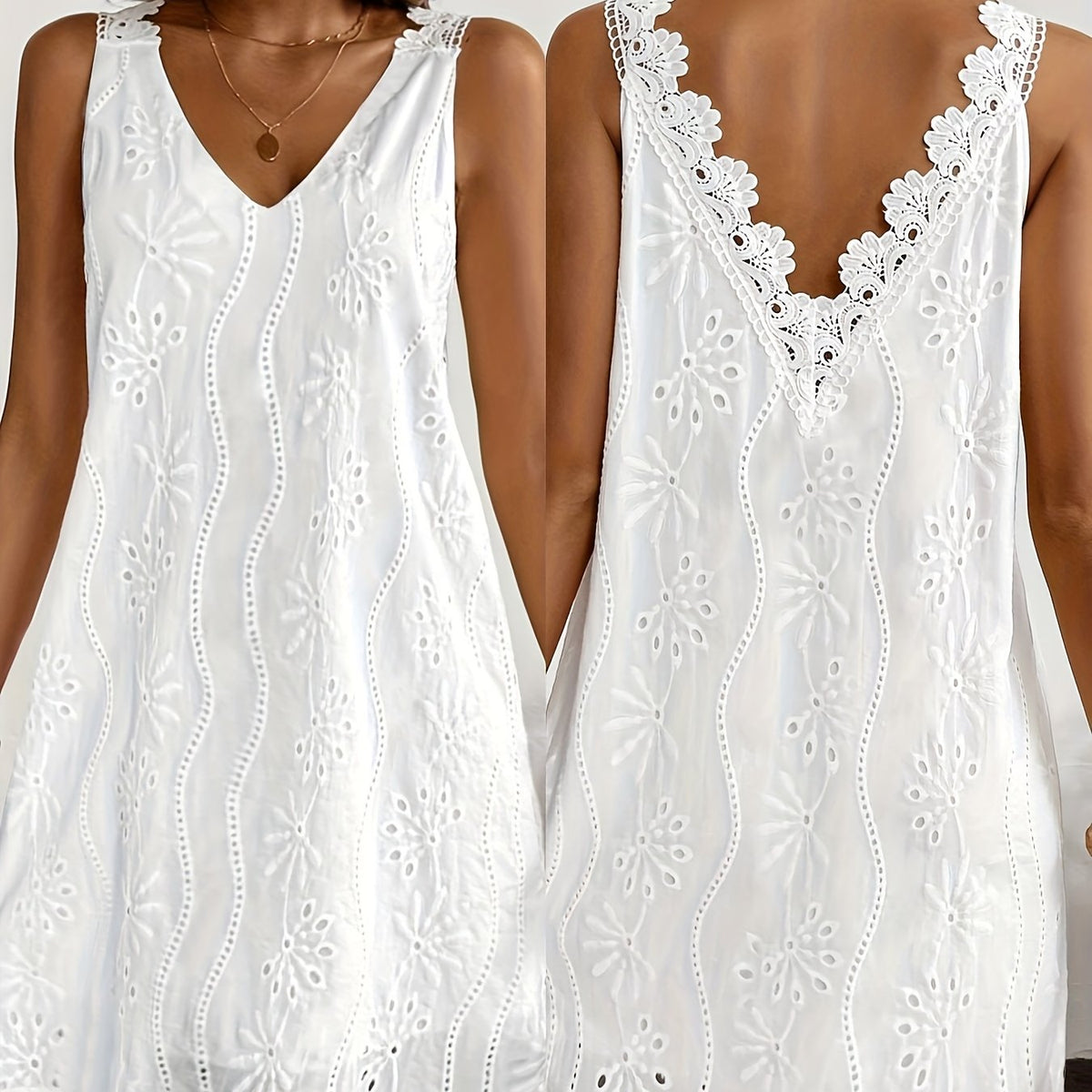 Vestido de encaje sin mangas con cuello en V