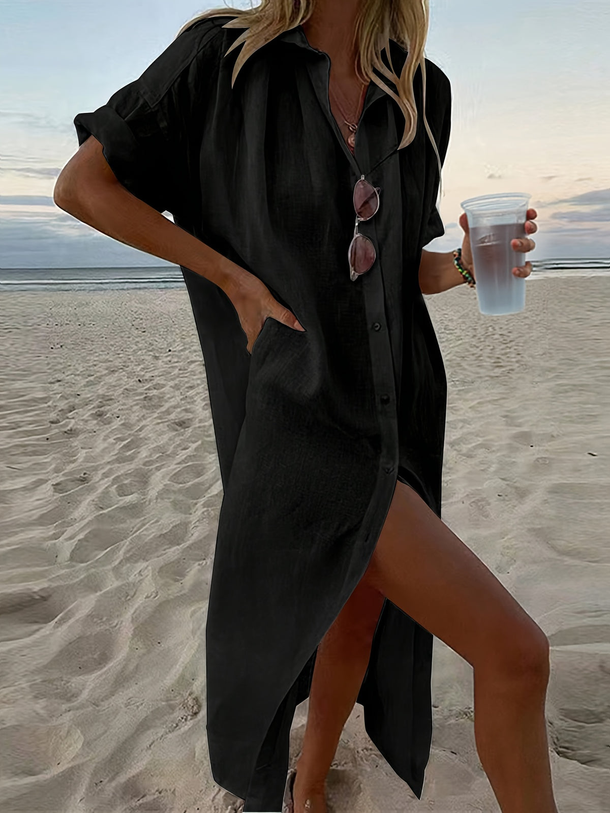 Vestido Camisero Ligero de Manga Larga