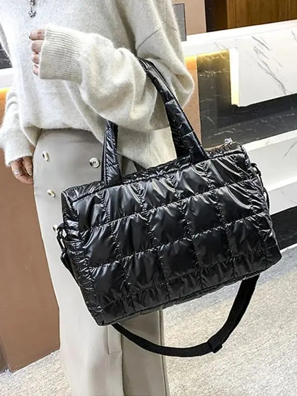 Yogodlns Bolso de mano de algodón acolchado espacial de lujo, bolso de hombro de gran capacidad, bolso de nailon impermeable, bolso cruzado de viaje, Bolsa