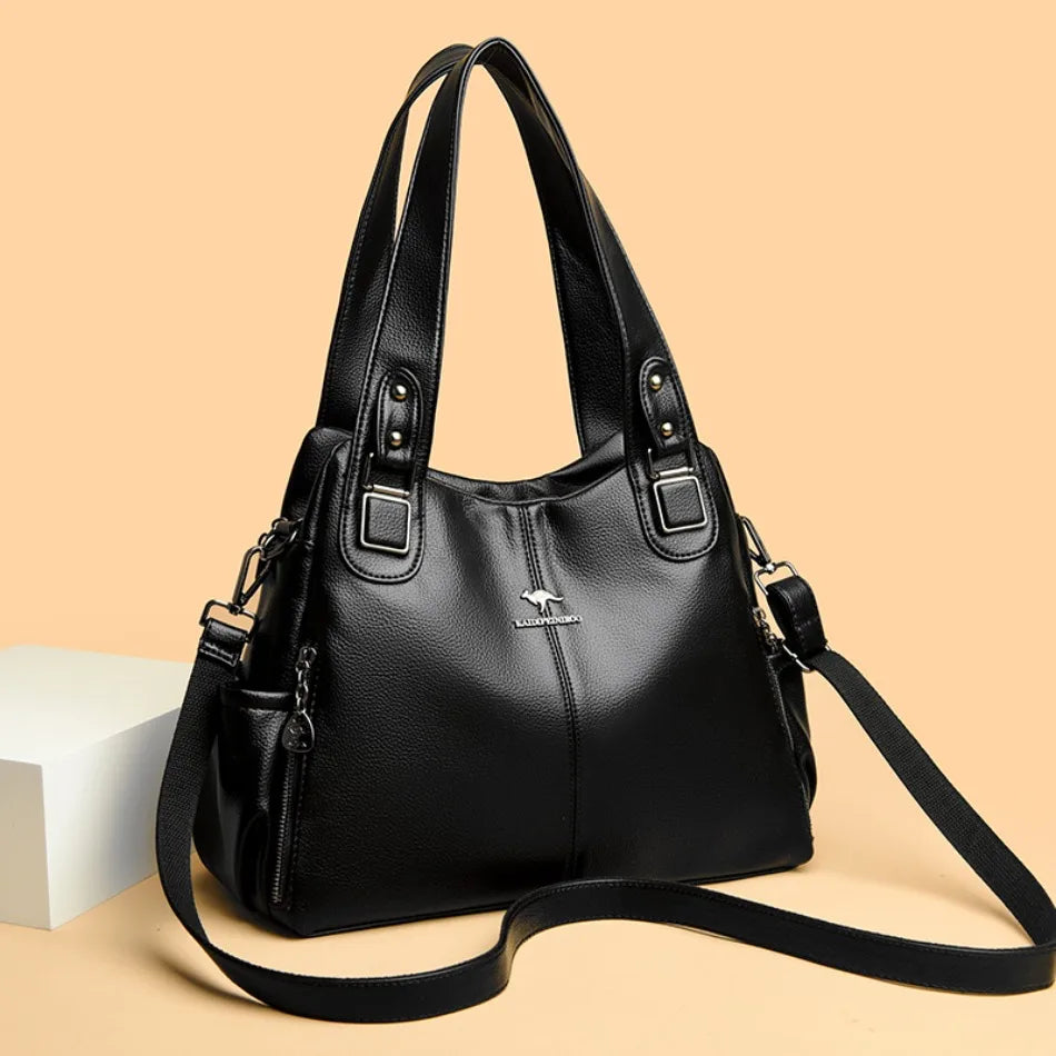 Bolsos de mano de cuero suave genuino para mujer, bolso grande de hombro informal, bolso de diseñador de lujo para mujer, bolso de gran capacidad, bolso principal caliente