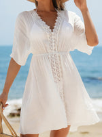 Vestido de playa con cuello en Vde patchwork